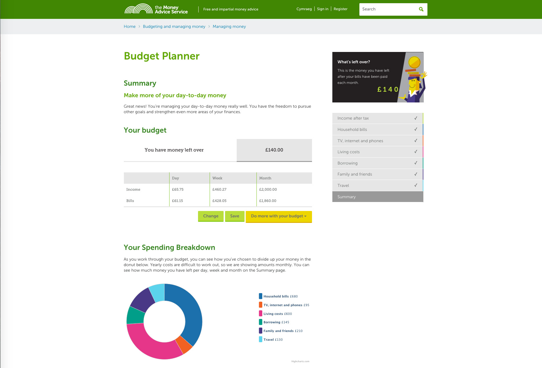 Screenshot of MAS Budget Planner